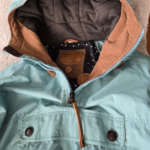 Naketano Benflicker Womens M Blue Teal Anorak Hooded Pullover Jacket Half Zip - Picture 2 of 16